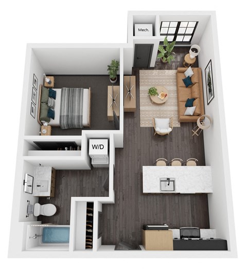a 1 bedroom floor plan with a bathroom and a living room